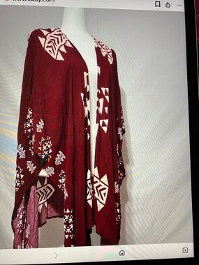 J for Justify Maroon Open-Front Kimono with Ivory Accents
